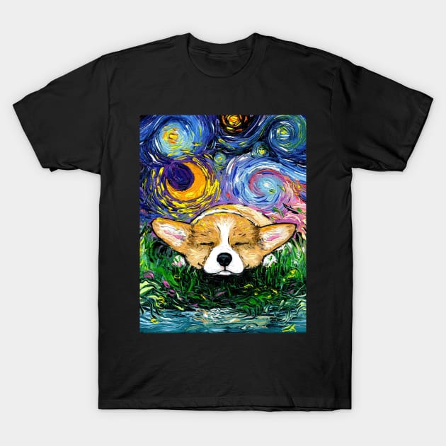 Sleepy Corgi Night T-Shirt by sagittariusgallery